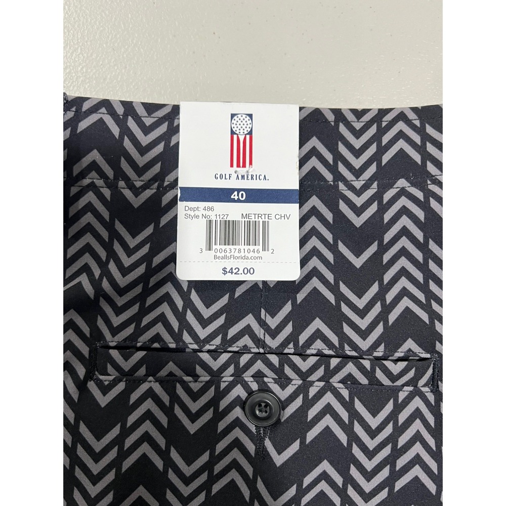 Golf America Mens Chevron Golf Shorts Black Grey Size 40 Geometric Flat Front